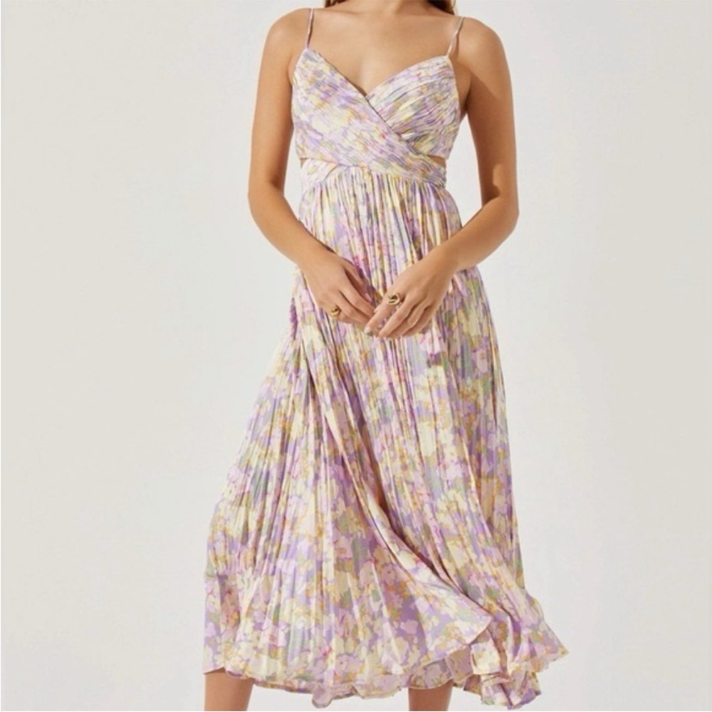 Astr Purple Pink Ruched Wrap Midi Dress